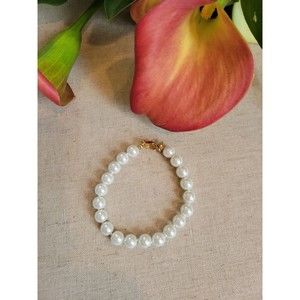 Vintage W. Lind 14KGE Faux Pearl Beaded Bracelet Hand-Knotted Gold Plated 7 1/2"